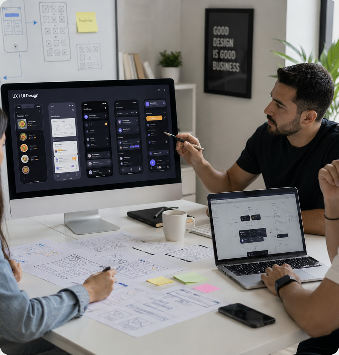 Design team reviewing a mobile application interface