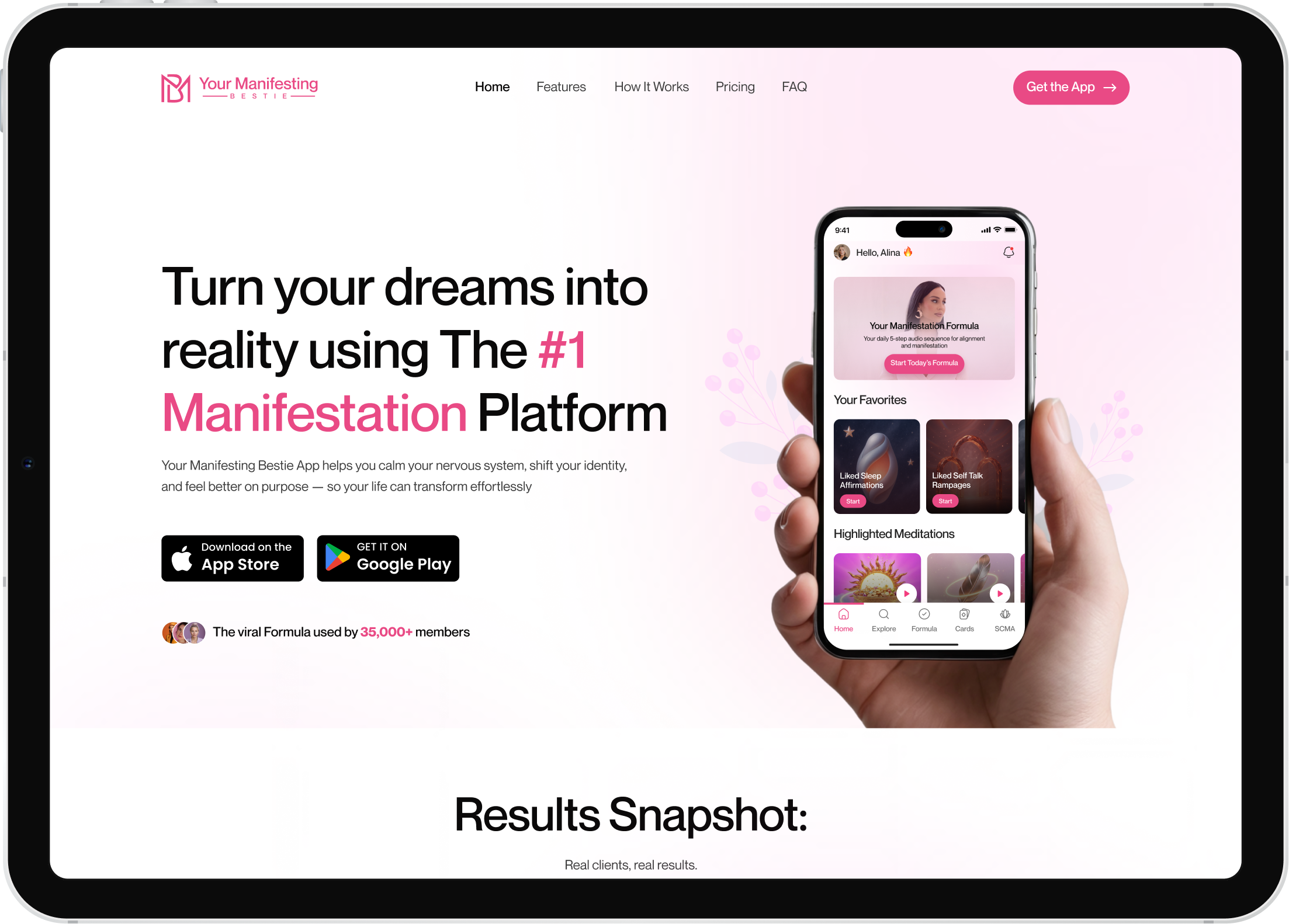 Manifestation platform tablet interface